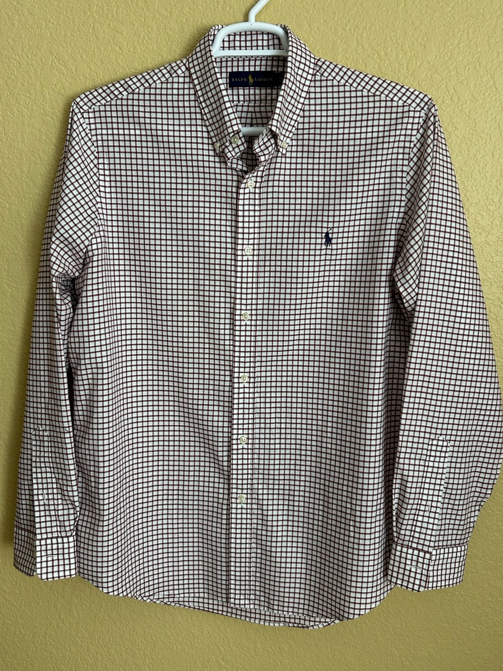 Ralph Lauren White and Burgundy Check Pattern Long Sleeve Button Down Shirt